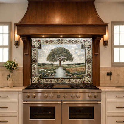 Tempered Glass Tree of Life Kitchen Backsplash, Farmhouse Stove Decor