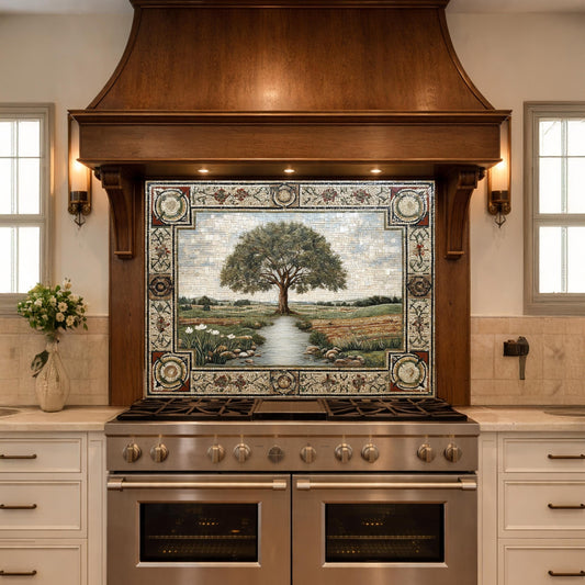 Tempered Glass Tree of Life Kitchen Backsplash, Farmhouse Stove Decor