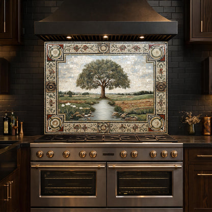 Tempered Glass Tree of Life Kitchen Backsplash, Farmhouse Stove Decor