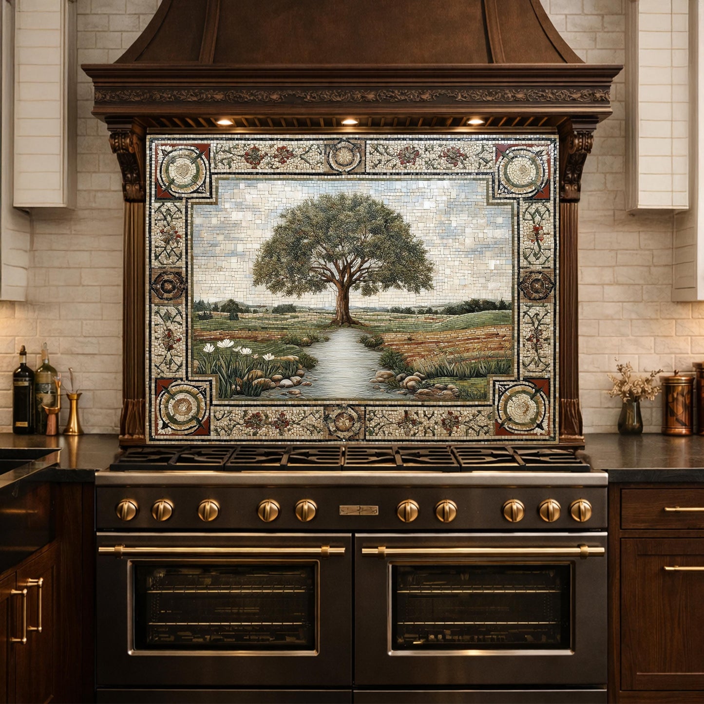 Tempered Glass Tree of Life Kitchen Backsplash, Farmhouse Stove Decor