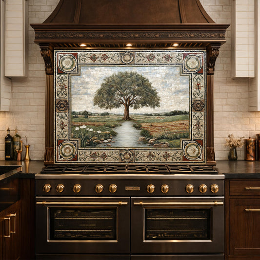 Tempered Glass Tree of Life Kitchen Backsplash, Farmhouse Stove Decor