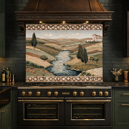 Tuscan Landscape Tempered Glass Backsplash, Mediterranean Kitchen Decor, Stove Panel