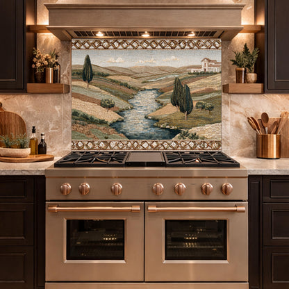 Tuscan Landscape Tempered Glass Backsplash, Mediterranean Kitchen Decor, Stove Panel