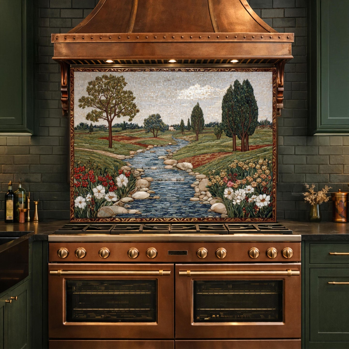 River Landscape Glass Backsplash, Tempered Stove Panel, Farmhouse Kitchen Decor