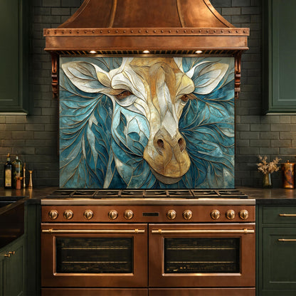 Tempered Glass Giraffe Kitchen Backsplash Panel – Teal Gold Safari Animal Stove Art