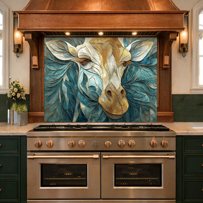 Tempered Glass Giraffe Kitchen Backsplash Panel – Teal Gold Safari Animal Stove Art