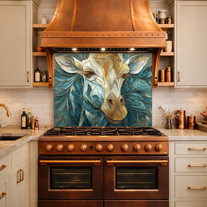 Tempered Glass Giraffe Kitchen Backsplash Panel – Teal Gold Safari Animal Stove Art