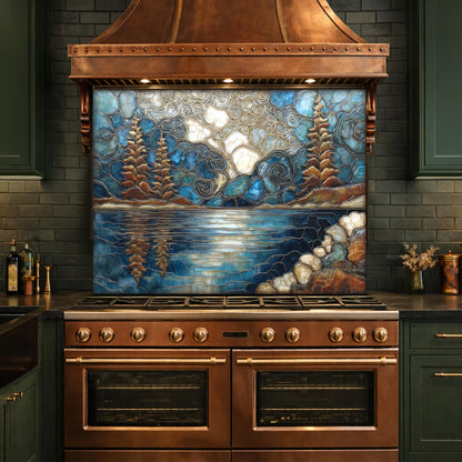 Lake Forest Glass Backsplash Blue Gold Landscape Kitchen Wall Decor Panel