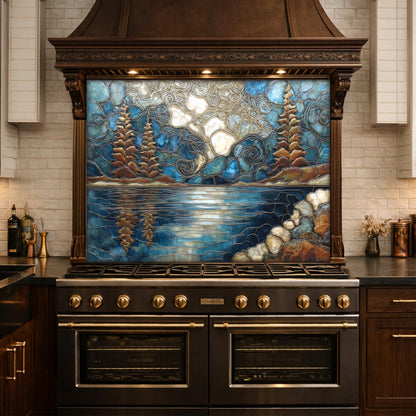 Lake Forest Glass Backsplash Blue Gold Landscape Kitchen Wall Decor Panel