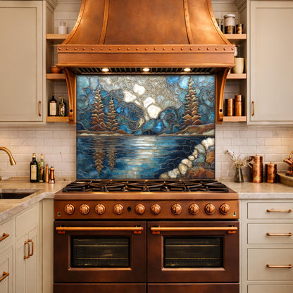 Lake Forest Glass Backsplash Blue Gold Landscape Kitchen Wall Decor Panel