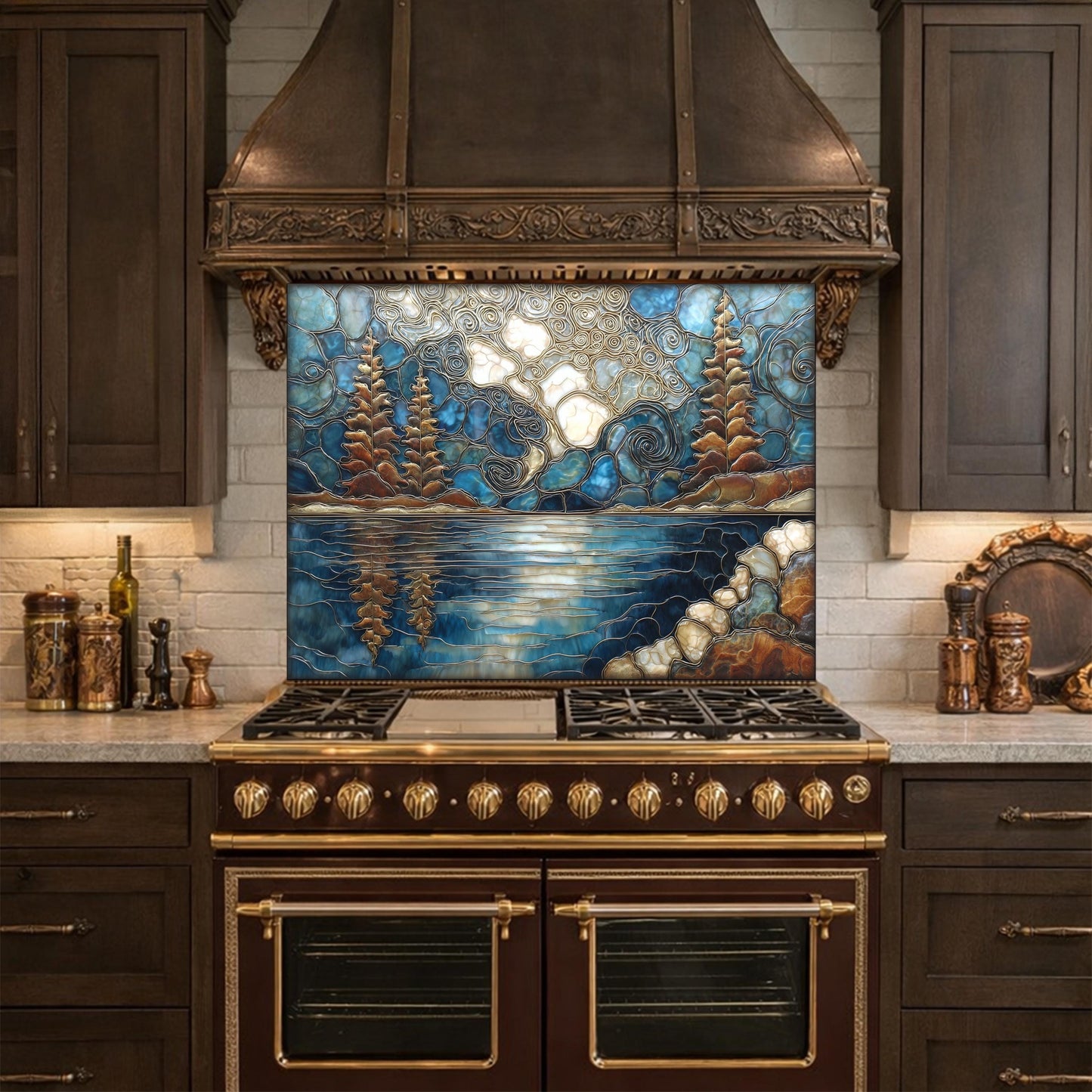 Lake Forest Glass Backsplash Blue Gold Landscape Kitchen Wall Decor Panel