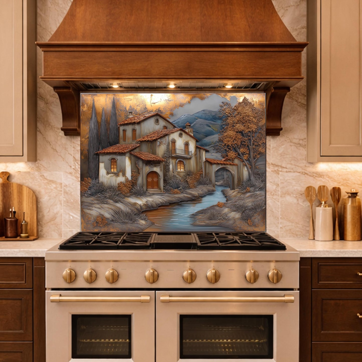 Tuscan Villa Glass Backsplash Rustic Mediterranean Kitchen Wall Panel Decor