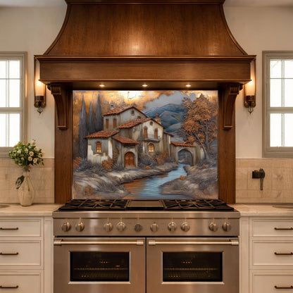 Tuscan Villa Glass Backsplash Rustic Mediterranean Kitchen Wall Panel Decor