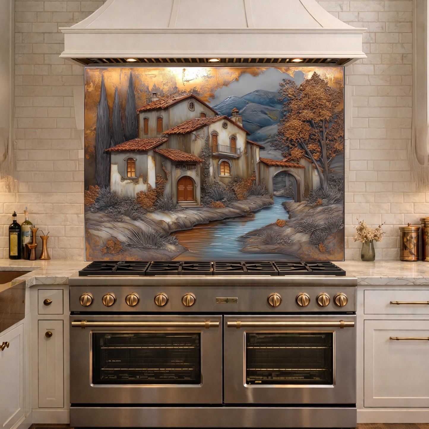 Tuscan Villa Glass Backsplash Rustic Mediterranean Kitchen Wall Panel Decor