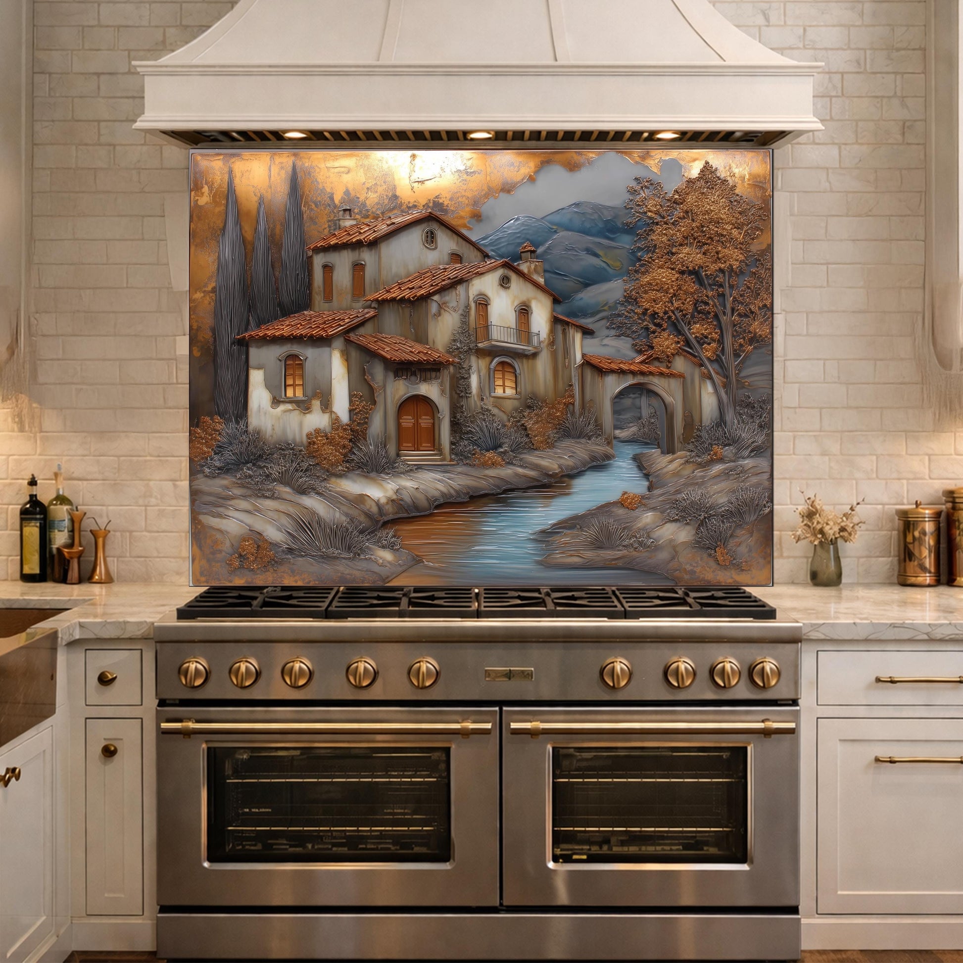 Tuscan Villa Glass Backsplash Rustic Mediterranean Kitchen Wall Panel Decor