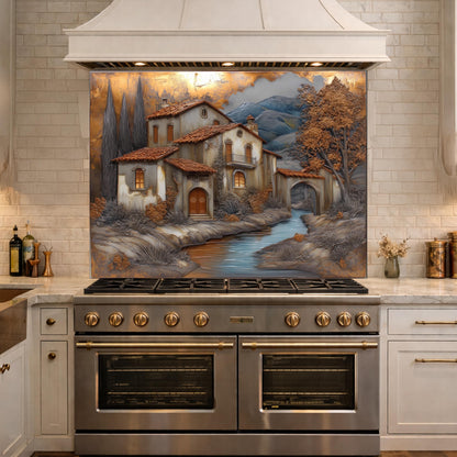 Tuscan Villa Glass Backsplash Rustic Mediterranean Kitchen Wall Panel Decor
