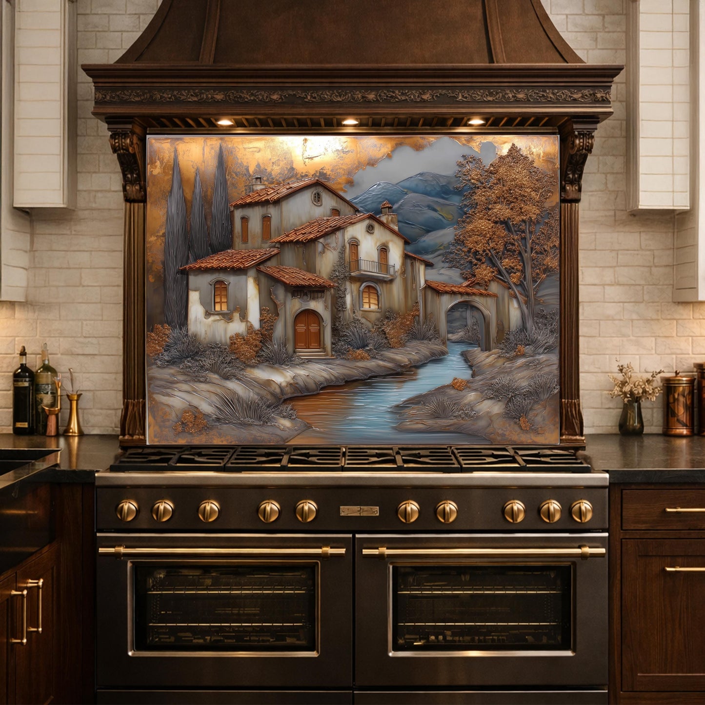 Tuscan Villa Glass Backsplash Rustic Mediterranean Kitchen Wall Panel Decor