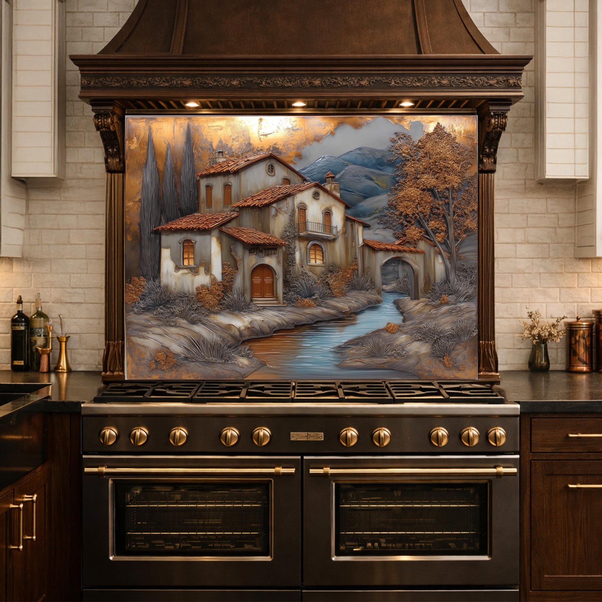 Tuscan Villa Glass Backsplash Rustic Mediterranean Kitchen Wall Panel Decor