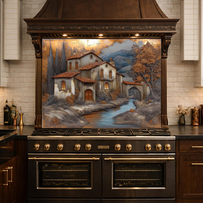 Tuscan Villa Glass Backsplash Rustic Mediterranean Kitchen Wall Panel Decor
