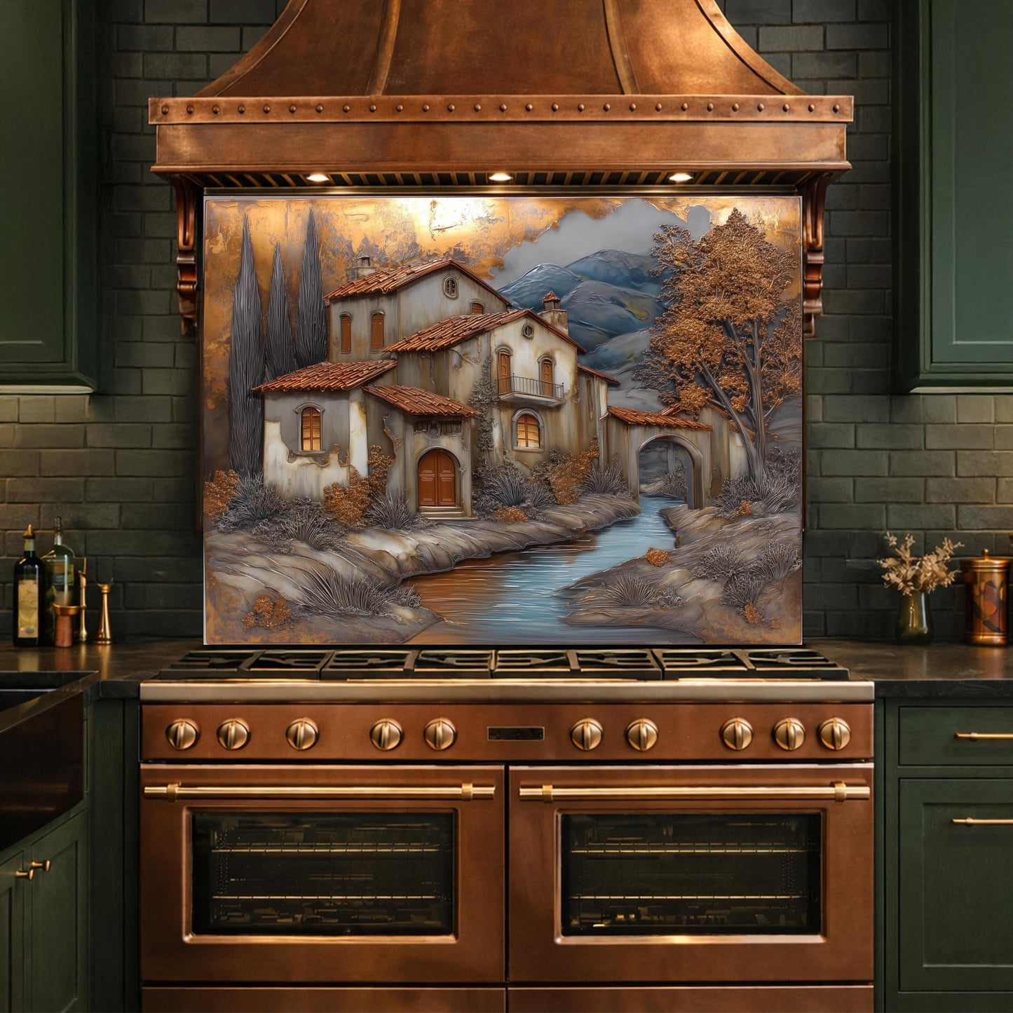 Tuscan Villa Glass Backsplash Rustic Mediterranean Kitchen Wall Panel Decor