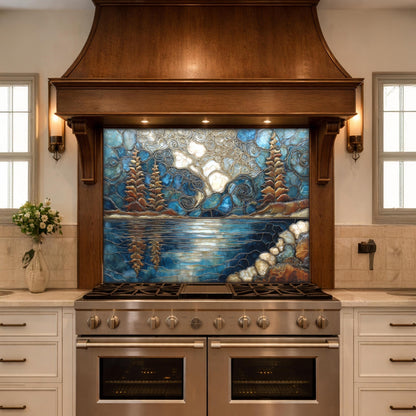 Lake Forest Glass Backsplash Blue Gold Landscape Kitchen Wall Decor Panel