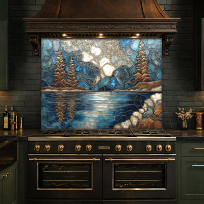 Lake Forest Glass Backsplash Blue Gold Landscape Kitchen Wall Decor Panel