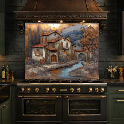 Tuscan Villa Glass Backsplash Rustic Mediterranean Kitchen Wall Panel Decor