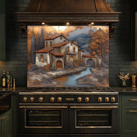 Tuscan Villa Glass Backsplash Rustic Mediterranean Kitchen Wall Panel Decor
