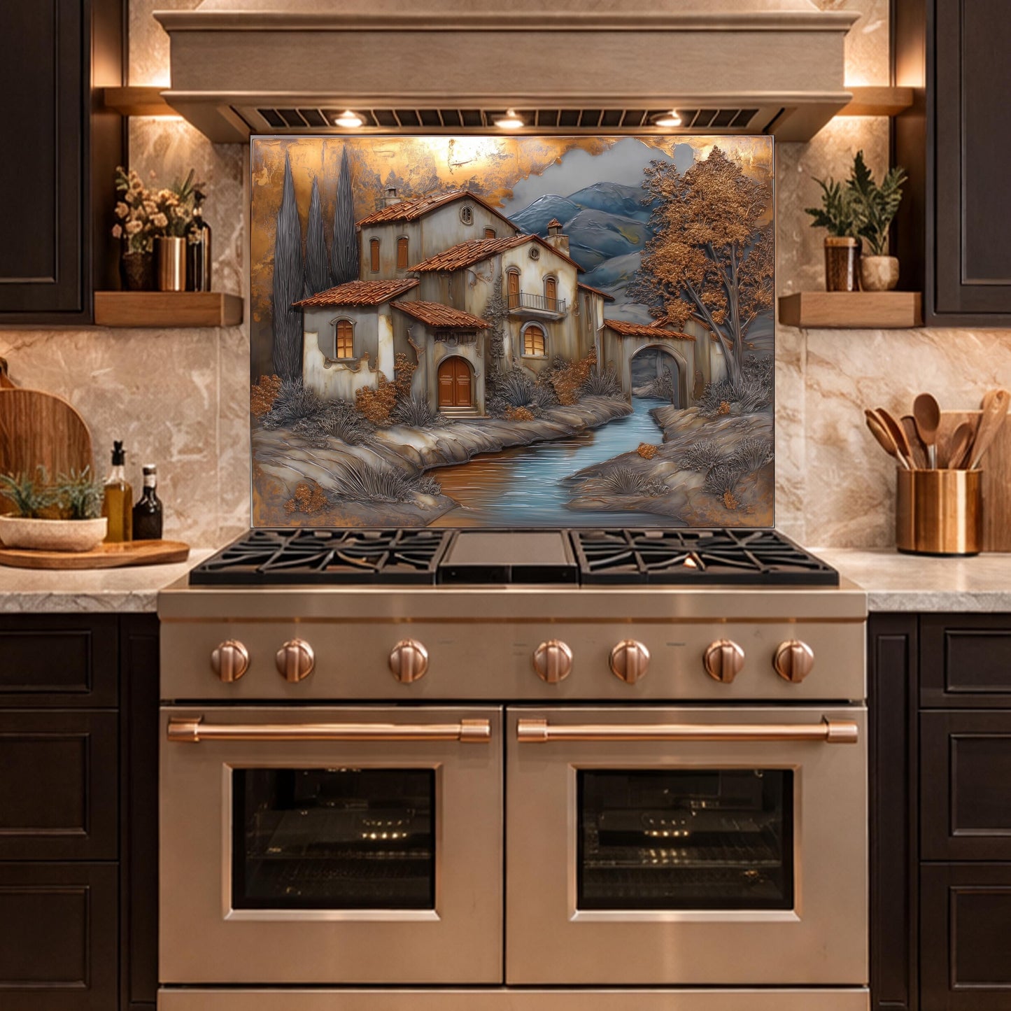 Tuscan Villa Glass Backsplash Rustic Mediterranean Kitchen Wall Panel Decor