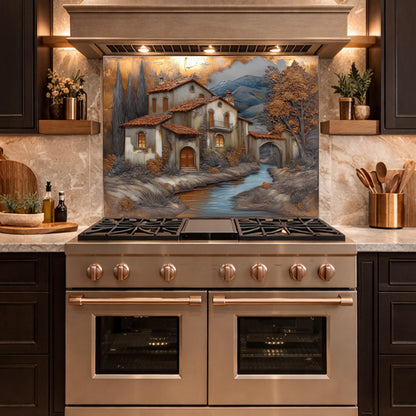 Tuscan Villa Glass Backsplash Rustic Mediterranean Kitchen Wall Panel Decor