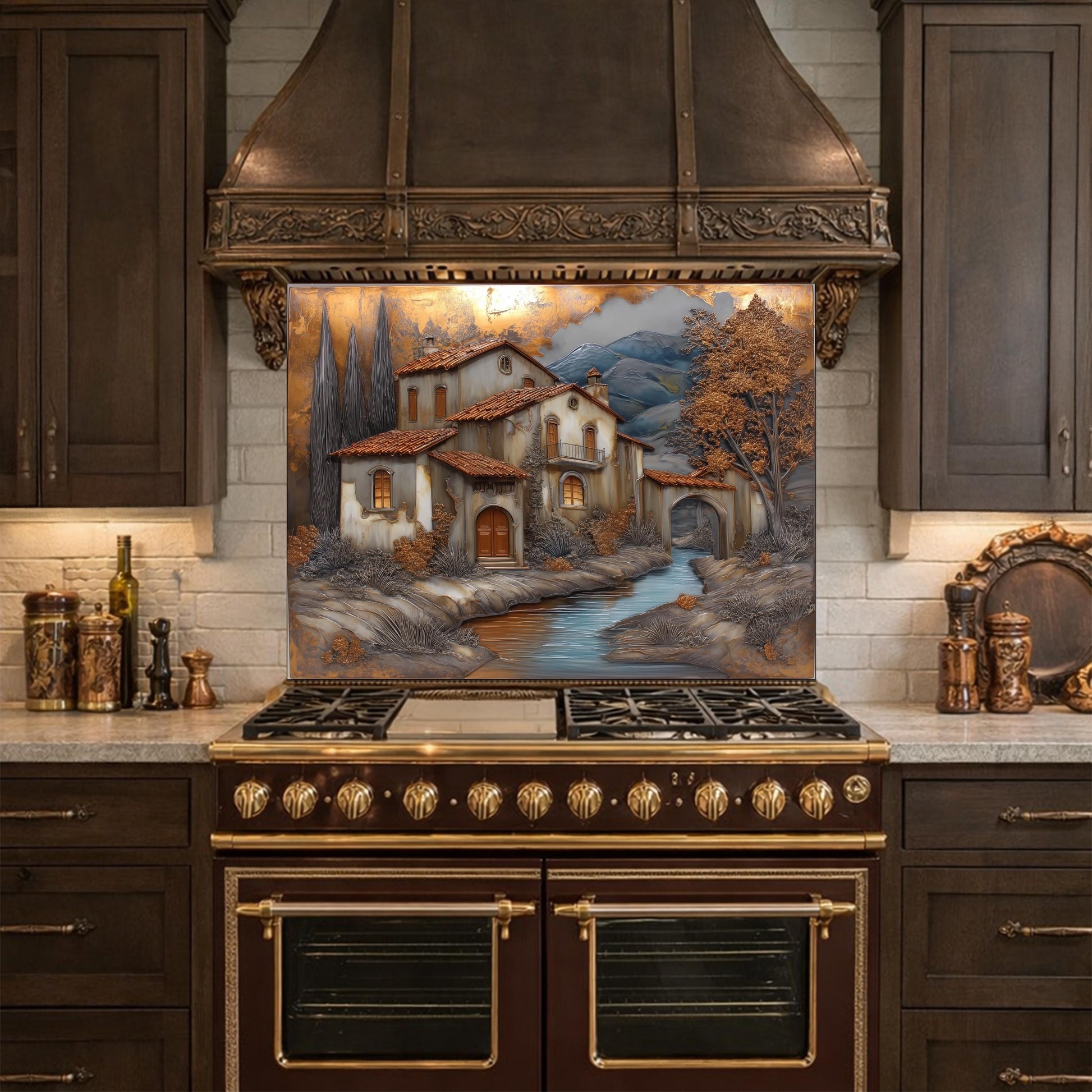Tuscan Villa Glass Backsplash Rustic Mediterranean Kitchen Wall Panel Decor