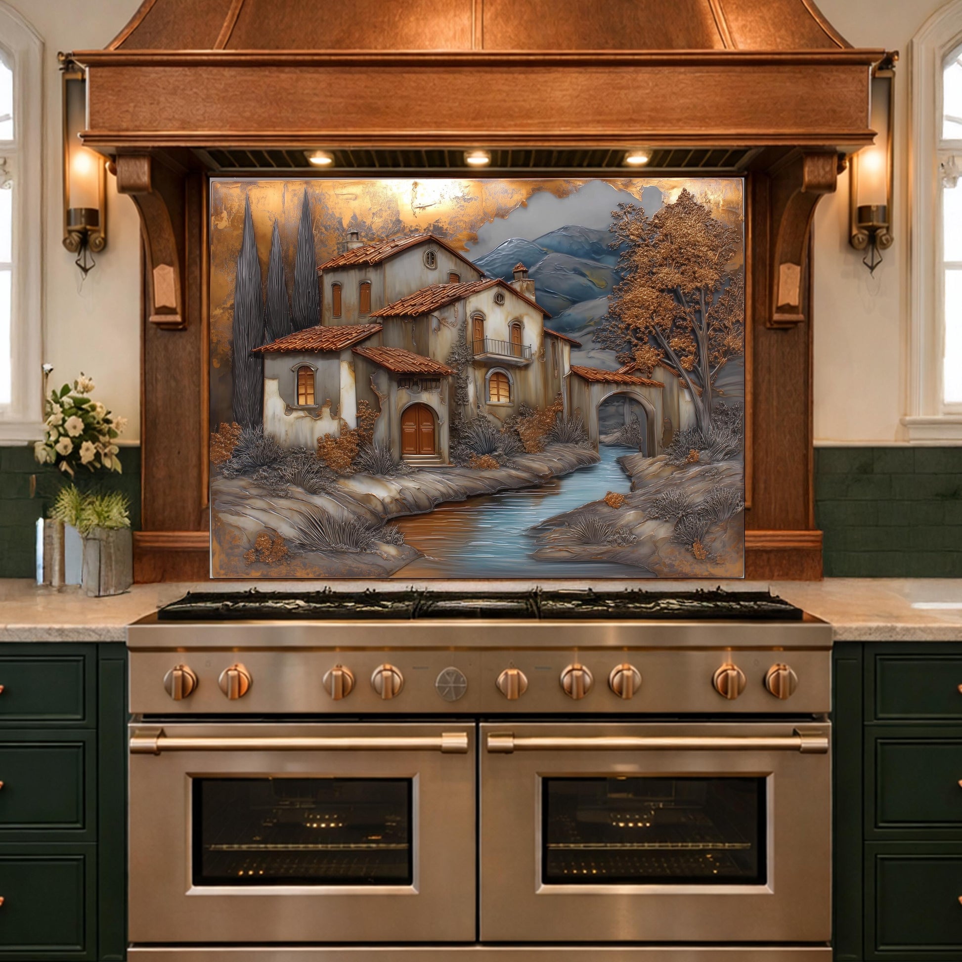Tuscan Villa Glass Backsplash Rustic Mediterranean Kitchen Wall Panel Decor