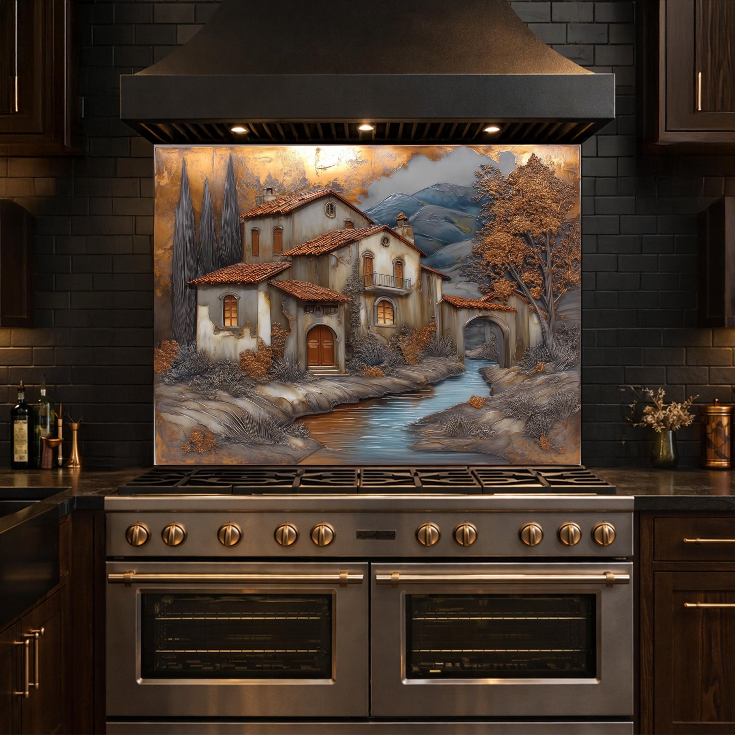 Tuscan Villa Glass Backsplash Rustic Mediterranean Kitchen Wall Panel Decor