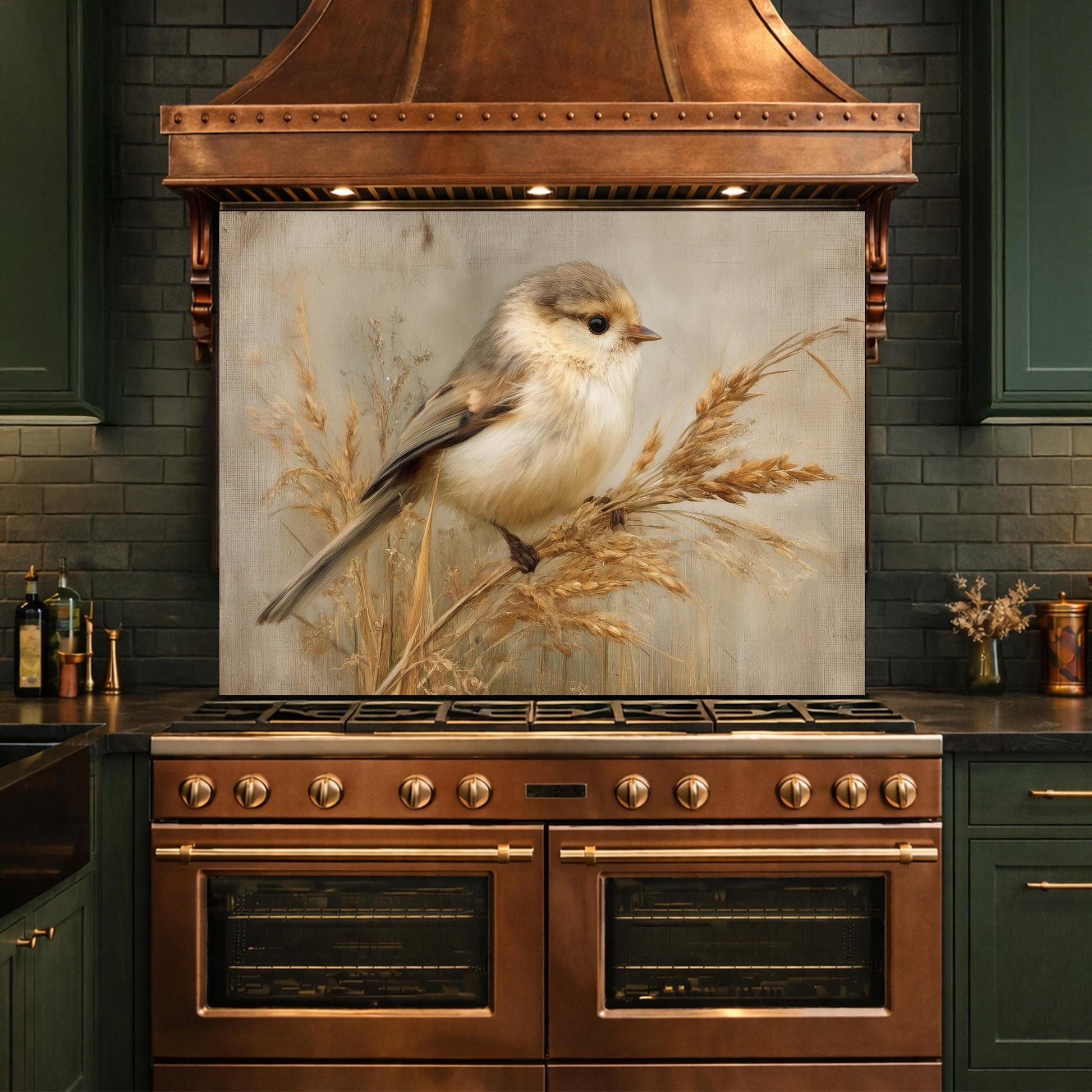 Hand Painted Bird Kitchen Backsplash, Tempered Glass Wall Art, Floral Nature Decor, Modern Home