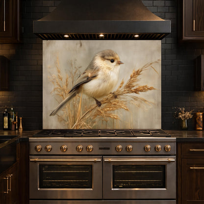 Hand Painted Bird Kitchen Backsplash, Tempered Glass Wall Art, Floral Nature Decor, Modern Home