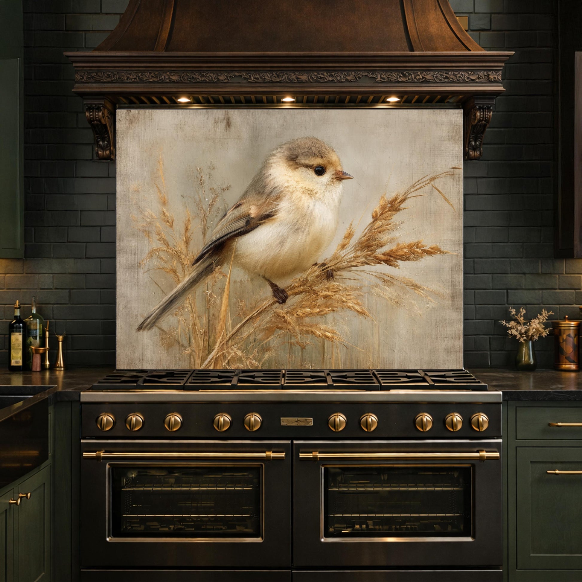 Hand Painted Bird Kitchen Backsplash, Tempered Glass Wall Art, Floral Nature Decor, Modern Home