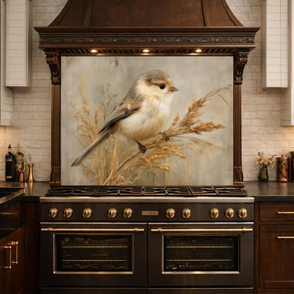 Hand Painted Bird Kitchen Backsplash, Tempered Glass Wall Art, Floral Nature Decor, Modern Home