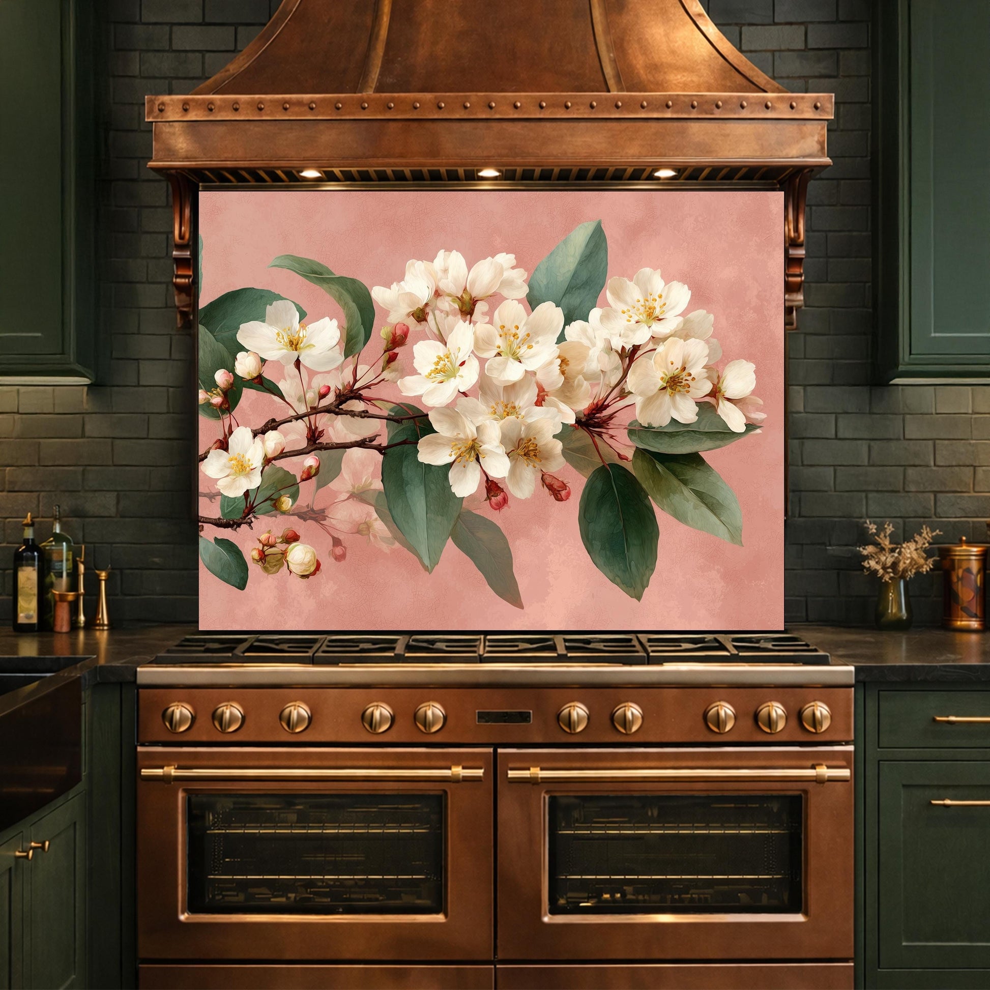 Cherry Blossom Glass Backsplash, Kitchen Wall Panel, Floral Tempered Glass Art