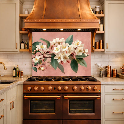 Cherry Blossom Glass Backsplash, Kitchen Wall Panel, Floral Tempered Glass Art