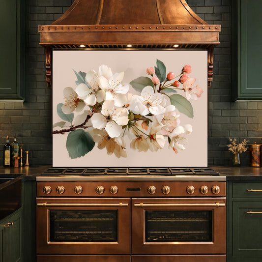 Vintage Flower Glass Backsplash, Kitchen Wall Art, Cherry Blossom Panel, Floral Kitchen Decor