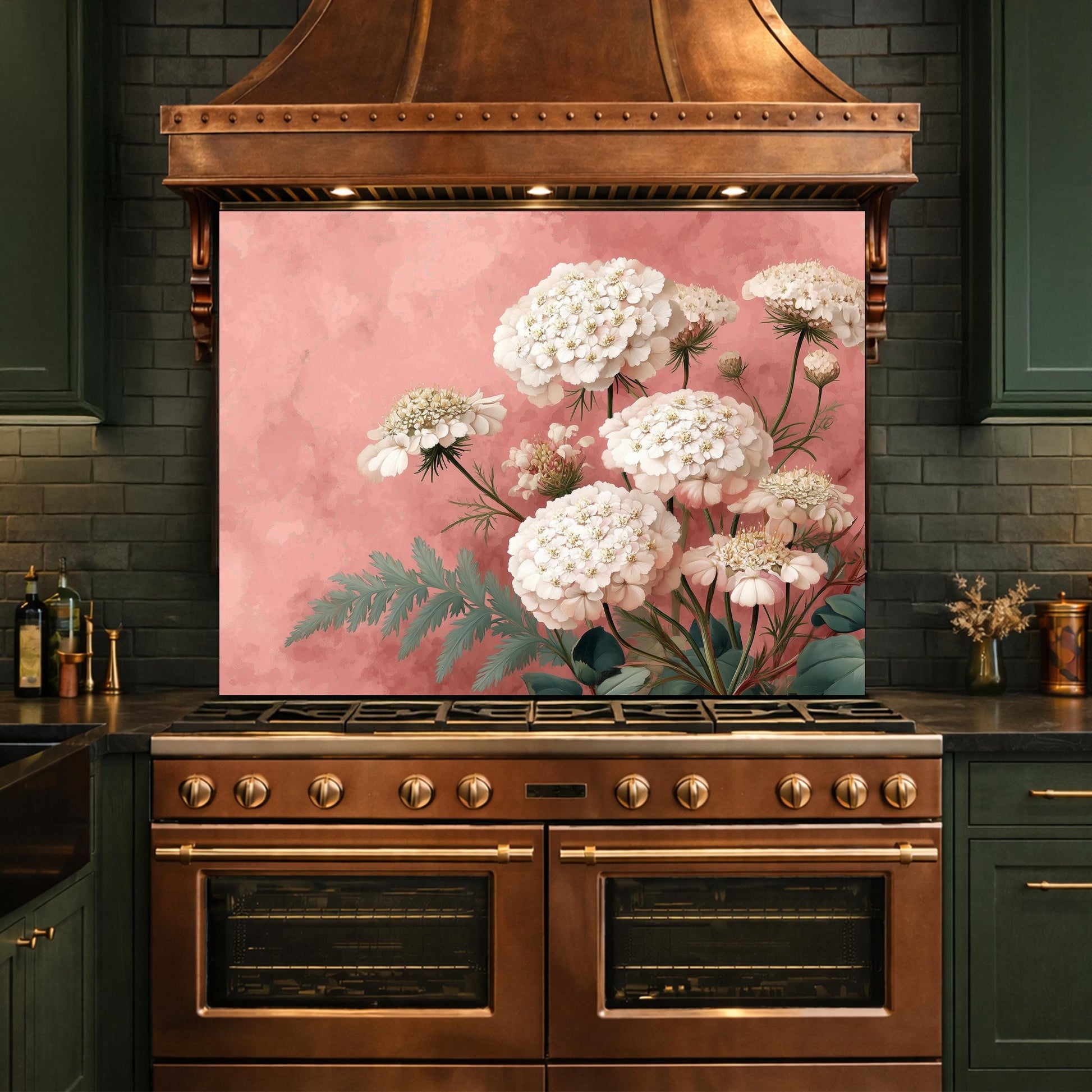 Pink Floral Tempered Glass Kitchen Backsplash, Modern Wall Art Panel