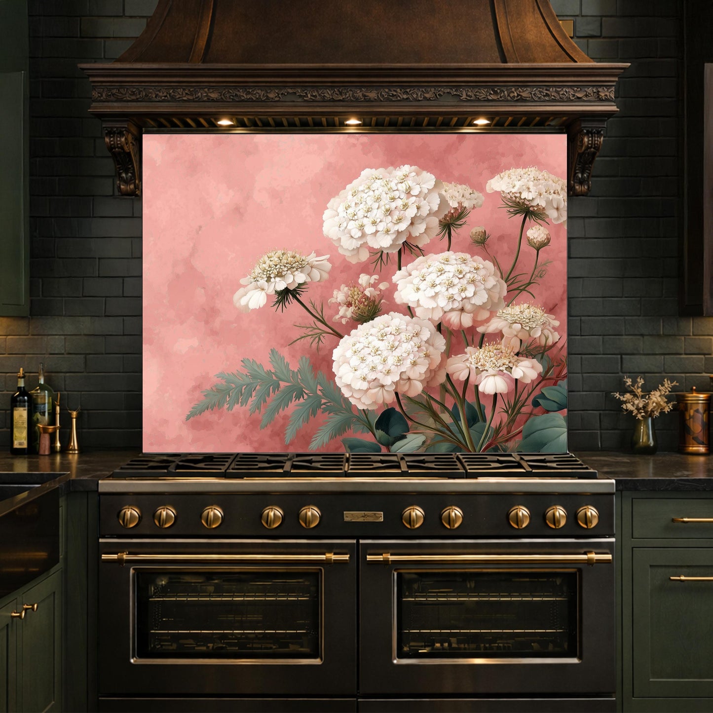 Pink Floral Tempered Glass Kitchen Backsplash, Modern Wall Art Panel