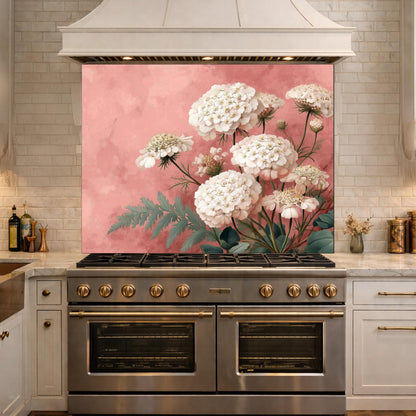 Pink Floral Tempered Glass Kitchen Backsplash, Modern Wall Art Panel
