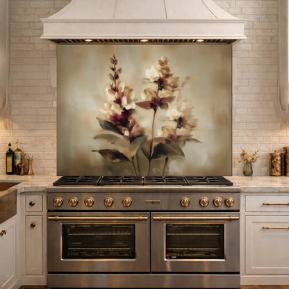 Watercolor Flower Glass Backsplash, Kitchen Wall Panel, Tempered Glass Art, Modern Nature Decor