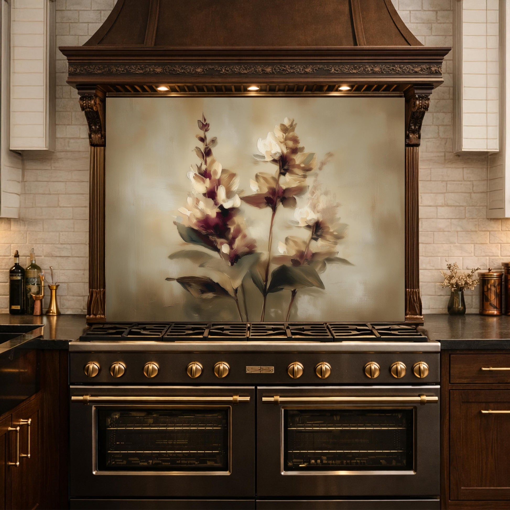 Watercolor Flower Glass Backsplash, Kitchen Wall Panel, Tempered Glass Art, Modern Nature Decor