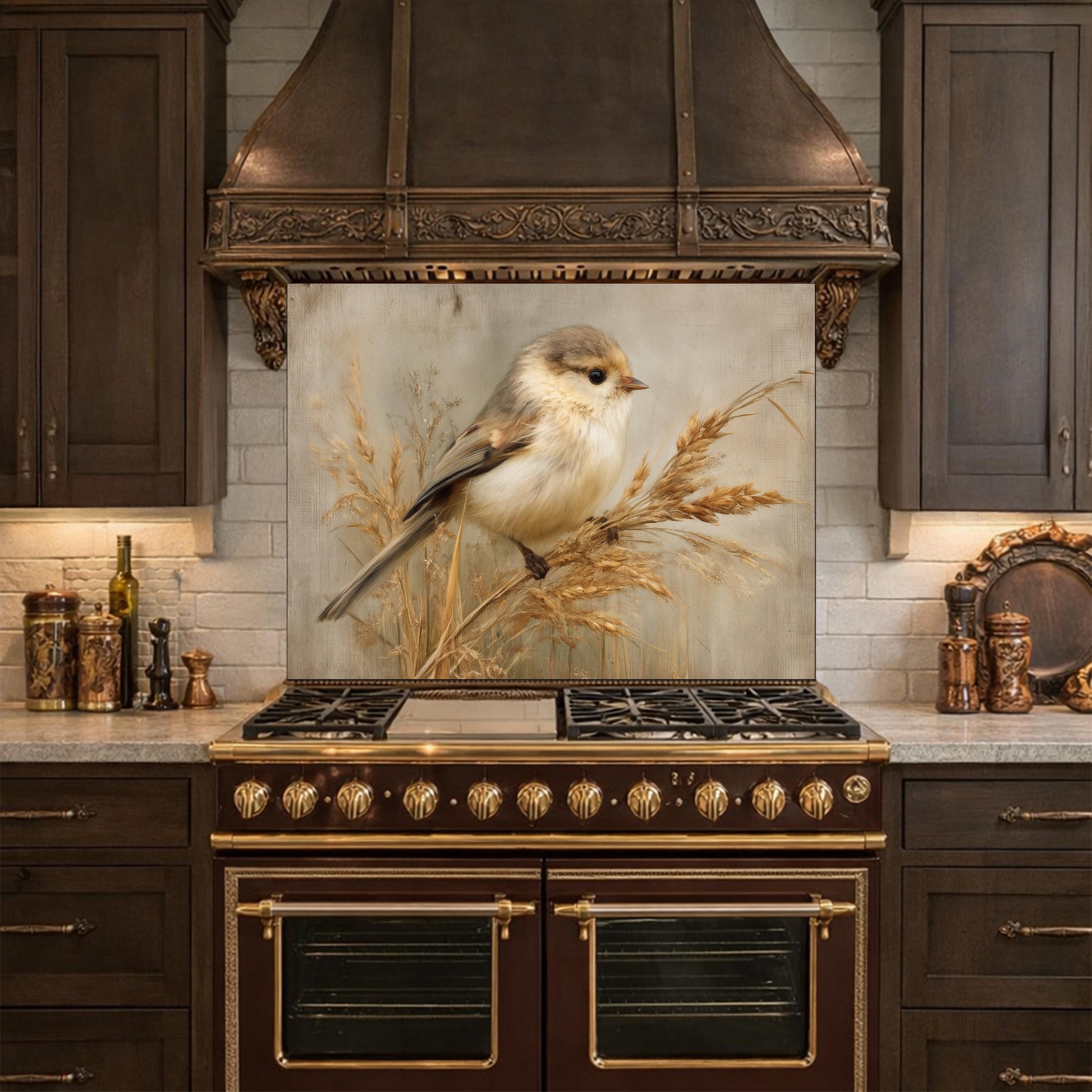 Hand Painted Bird Kitchen Backsplash, Tempered Glass Wall Art, Floral Nature Decor, Modern Home