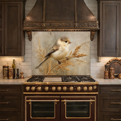 Hand Painted Bird Kitchen Backsplash, Tempered Glass Wall Art, Floral Nature Decor, Modern Home