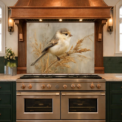 Hand Painted Bird Kitchen Backsplash, Tempered Glass Wall Art, Floral Nature Decor, Modern Home