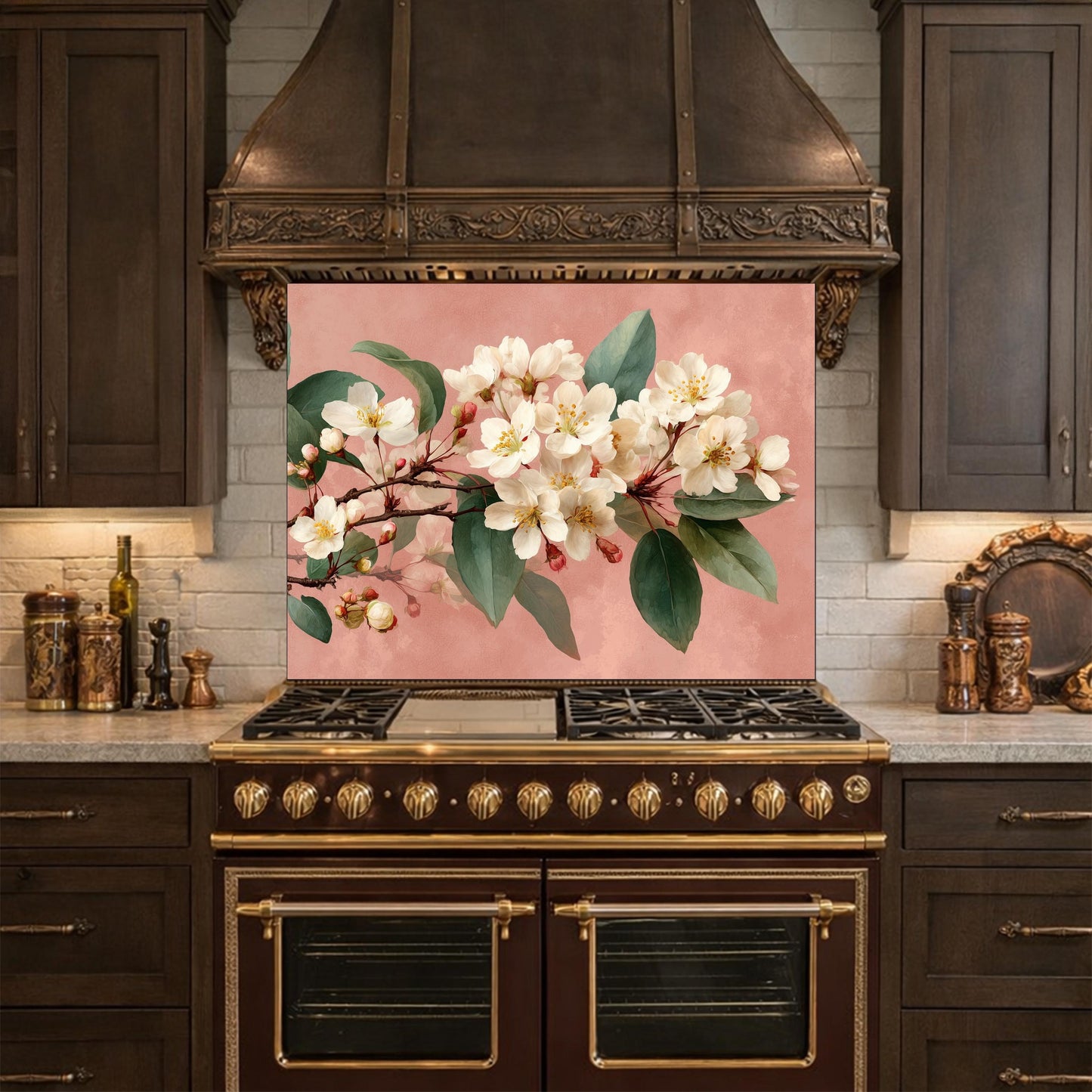 Cherry Blossom Glass Backsplash, Kitchen Wall Panel, Floral Tempered Glass Art