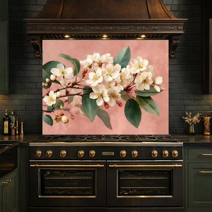 Cherry Blossom Glass Backsplash, Kitchen Wall Panel, Floral Tempered Glass Art